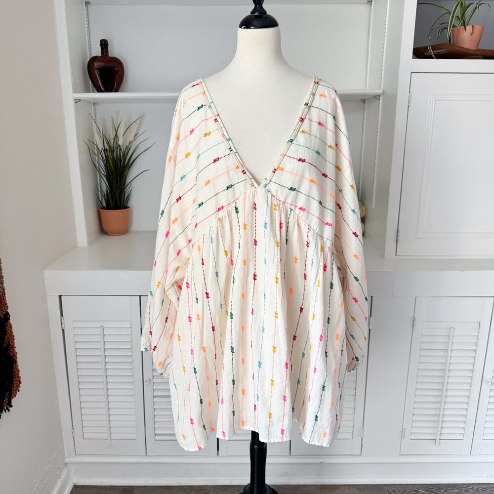 Zara Ecru Cotton Multicolor Dotted Mesh Mini Dress Romper Size XXL